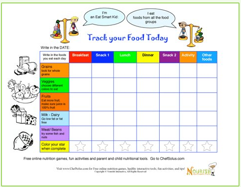 healthy food tracker diary for kids with snacks